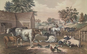 American Farm Yard - Evening, pub. 1857, Currier & Ives (Colour Lithograph)