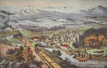Railroad Through to the Pacific, pub. 1870, Currier & Ives (Colour Lithograph)