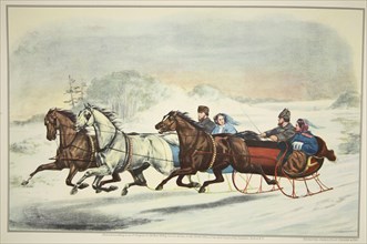 The Sleigh Race, pub. 1859, Currier & Ives (Colour Lithograph)