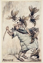 Gulliver's Combat with The Wasps, from Gulliver's Travels by Jonathon Swift (1667 - 1745), 1909.