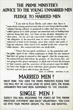 Recruitment Poster The Prime Minister's Advise to the Young Unmarried Men and Pledge to Married Men