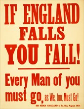 WW1 Recruitment Poster If England Falls you Fall!, 1915.