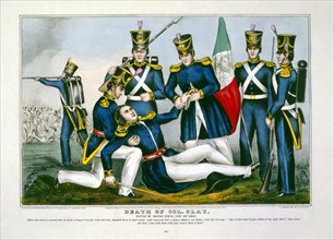 Death of Col. Clay, Battle of Buena Vista, Feby. 23d, 1847, pub. 1847 (hand coloured engraving)