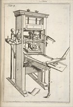 The Printing Press, pub. 1683 (engraving). Creator: English School (17th Century).