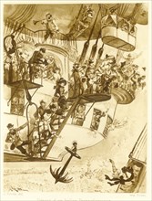 Départ d?un ballon transatlantique, from Le Vingtieme Siecle, pub. 1883 (lithograph), 1883. Creator: Albert Robida (1848 - 1926).