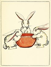 Flopsy, Mopsy, and Cotton-Tail had bread and milk and blackberries for dinner, 1916. Creator: American School (20th Century).