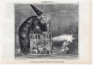 La Comète de 1857, L'astronome allemand lâchant un fameux canard, from  Le Charivari, pub. 1858.  Creator: Honoré Daumier (1808?1879 ).