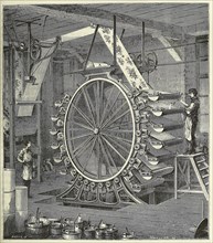 Machine for Printing Wallpaper in up to Twenty Colours, pub. 1873 (engraving), 1873. Creator: French School (19th Century).