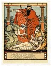 And down she falls in death-like sleep,, from The Blue Beard Picture Book, pub. 1879. Creator: Walter Crane (1845 - 1915).