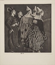 Five Clowns, pub. 1926. Creator: Laura Knight (1877 - 1970).