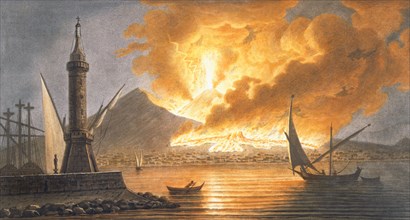View of the great eruption of Vesuvius from the mole of Naples in the night of 20 October 1767, 1776 Creator: Pietro Fabris (fl. 1768 - 78).