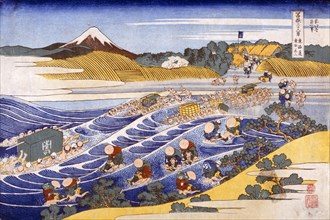 Fuji from the Ford at Kanaya, c1833. Creator: Katsushika Hokusai (1760-1849).