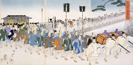 Samurai Warriors on the March, 19th Century. Creator: Japanese School (19th century).