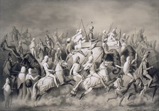 Chir Singh, Maharajah of the Sikhs and King of the Punjab with his retinue hunting near Lahore, 1859 Creator: A. Soltykoff (19th century).