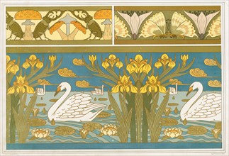 Designs for wallpaper border with Stag Beetles and Mushrooms, pub. 1897. Creator: Maurice Pillard Verneuil (1869?1942).
