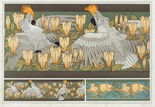 Design for wallpaper border "Cockatoo and Magnolia", pub. 1897. Creator: Maurice Pillard Verneuil (1869?1942).