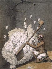 Carding cotton, 1782. Creator: Pierre Sonnerat (1745-1814).