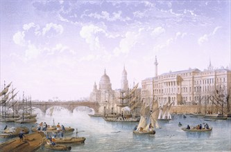 Custom House and London Bridge, 1862. Creator: Achille-Louis Martinet (1808-77).
