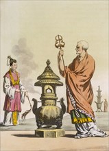 Chinese Taoist religious customs: A bonzo in ceremonial robes, c1820-30. Creator: Italian School (19th Century).