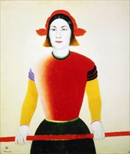 'A Girl with a Red Pole', 1932-1933.  Artist: Kazimir Malevich