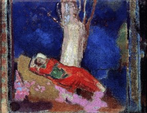 'A Woman Lying under the Tree', 19th or early 20th century.  Artist: Odilon Redon