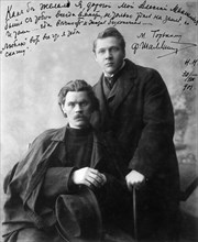 Russian author Maxim Gorky and singer Feodor Chaliapin, 1901. Artist: Unknown