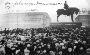 Crowds on Znamenskaya Square, Petrograd, Russia, February Revolution, 1917. Artist: Anon