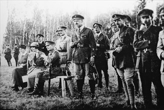 Admiral Alexander Kolchak (sitting) with British officers on the Eastern Front, Russia, 1918. Artist: Anon