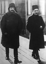 Soviet leaders Joseph Stalin and Sergei Kirov, Moscow, USSR, 1928. Artist: Anon