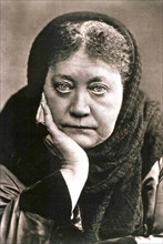 Helena Blavatsky, Russian author and founder of Theosophy, 1889. Artist: Anon