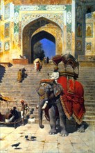'Royal Elephant at the Gateway to the Jami Masjid, Mathura', 19th or early 20th century.  Artist: Edwin Lord Weeks