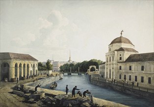 View of the Moika River by the Imperial stables, St Petersburg, Russia, 1809.  Artist: Andrej Martynoff