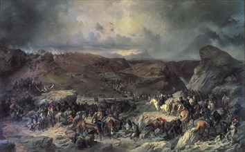 Army of Alexander Suvorov crossing the St Gotthard Pass, September 1799 (19th century).  Artist: Alexander von Kotzebue