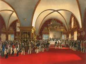 Coronation banquet in the hall of the Palace of the Facets in the Moscow Kremlin, 1856.  Artist: Georg Wilhelm Timm
