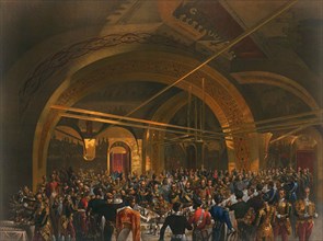 Coronation banquet for the envoys in the Golden Hall of the Great Kremlin Palace, Moscow, 1856. Artist: Mihály Zichy