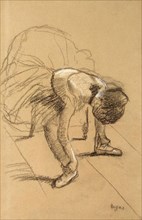 'Seated Dancer Adiusting her Shoes', c1876.  Artist: Edgar Degas