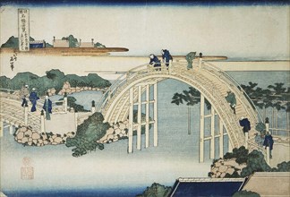 'Humpback Bridge by the Kameido Tenjin Bridge', between 1827 and 1830.  Artist: Hokusai