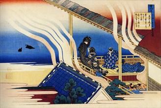 From the series Hundred Poems by One Hundred Poets: Fujiwara no Yoshitaka, c1830.  Artist: Hokusai