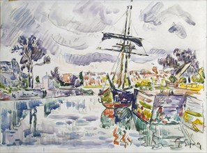 'Sailboat at a Pier', 1920s.  Artist: Paul Signac