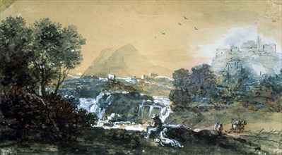 'Landscape with a Waterfall', Italian painting of 18th century.  Artist: Francesco Zuccarelli