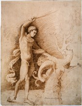 Young man Fighting the Dragon', late 15th century. Artist: Andrea Mantegna