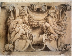 'Sketch for a frieze with two cariatides', 1546-1554.  Artist: Lelio Orsi