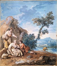 'Three peasants resting on a river bank', c1750.  Artist: Giuseppe Zais