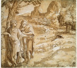 Shepherd and Piligrim in a Landscape', c1550. Artist: Pirro Ligorio