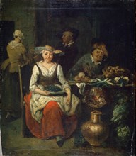 'At a Greengrocer', c1700-1730. Flemish painting Artist: Jan Baptist Lambrechts