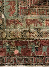 'Pile Carpet (Detail: Fallow deers and horsemen)', 5th-4th century BC. Artist: Unknown