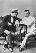 Russian opera singer Feodor Chaliapin with composer and pianist Sergei Rachmaninov, c1890. Artist: Unknown