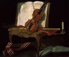 'Still Life with a Violin', 19th century. Artist: Pierre Justin Ouvrie