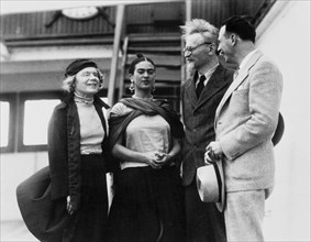 Leon Trotsky with his wife Natalia Sedova and Mexican artist Frida Kahlo, 1937. Artist: Unknown