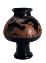 Red-figure psykter (wine cooler) with a symposium scene, Ancient Greek, c505-c500 BC. Artist: Euphronios